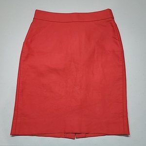 J Crew Factory The Pencil Skirt Poppy (Salmon) Double Serge Cotton Skirt Size 0
